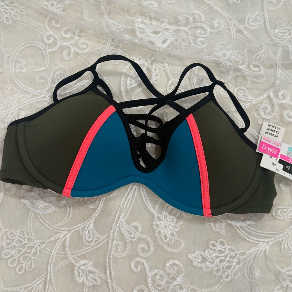 Victoria's Secret Olive and Teal Bikini Top Size S